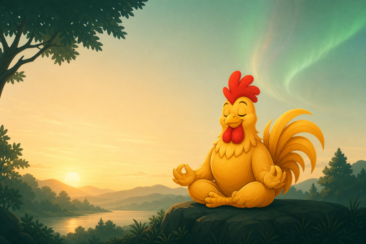 Gallo dorado de JuegaGallo meditando al amanecer