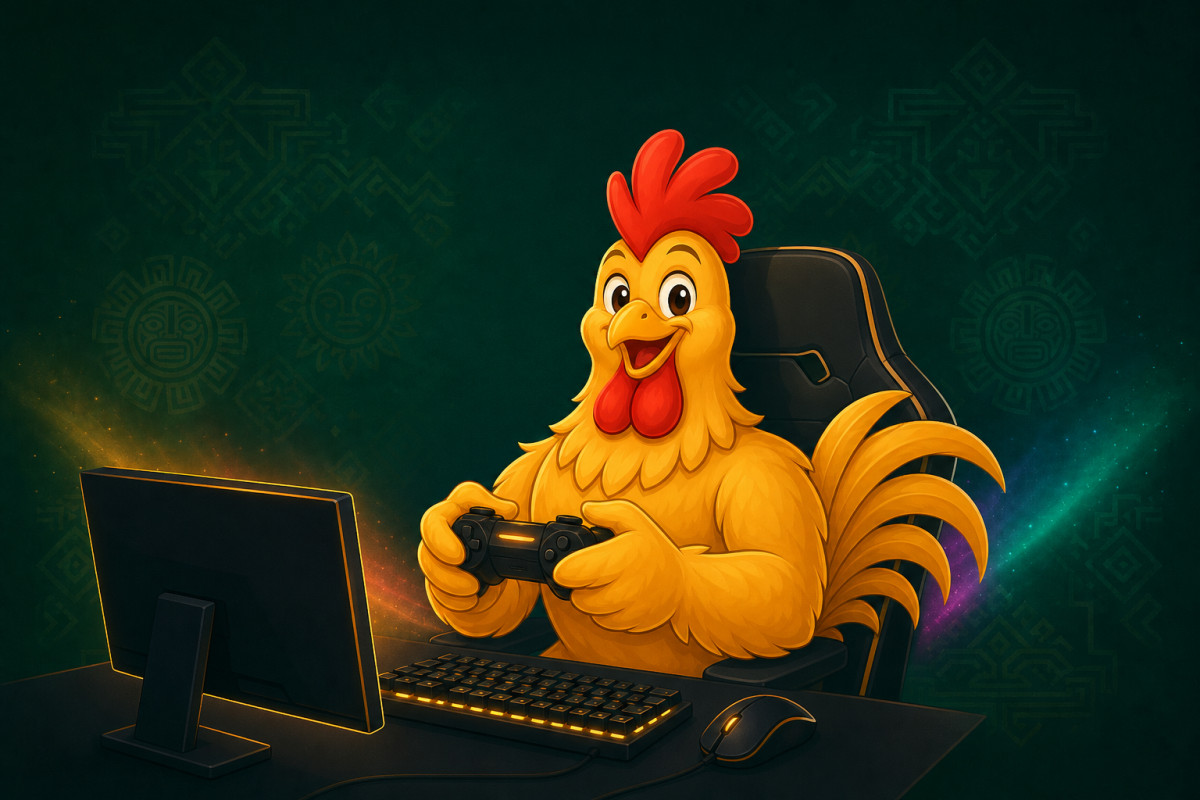 Gallo dorado de JuegaGallo jugando eSports con un control